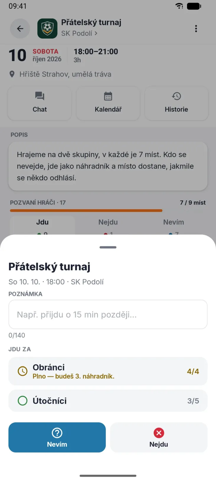 Odpověď jedním klepnutím. Skupina, poznámka a hned víš, jestli budeš náhradník.
