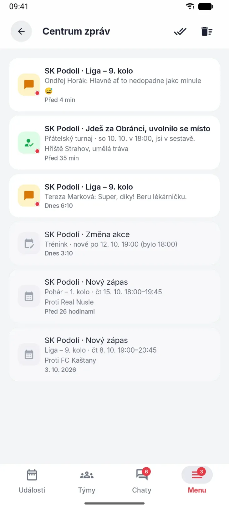Upozornění, která něco říkají. Uvolněné místo, nová akce, změna místa nebo času.