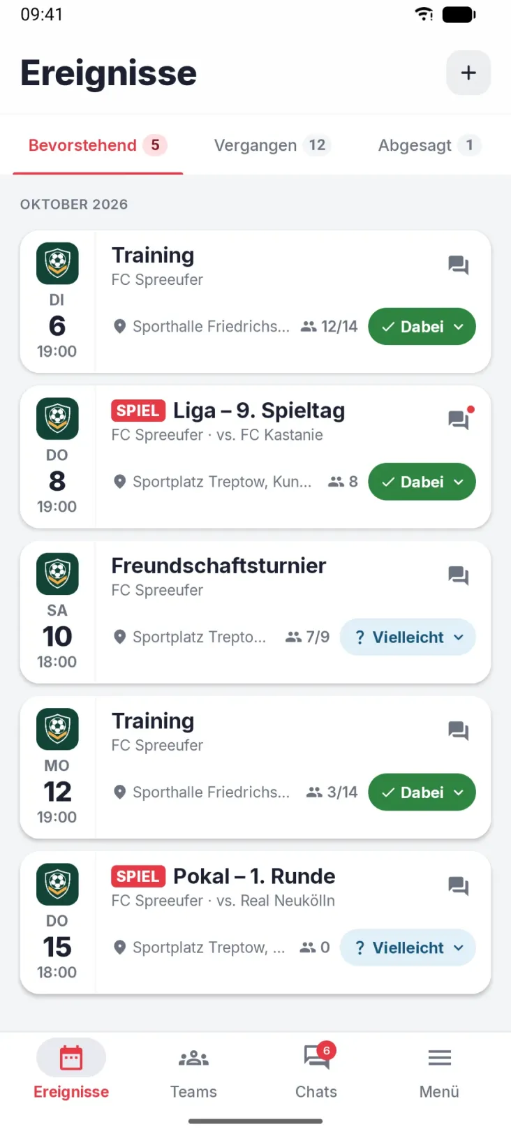 Termine. Alle Termine des Teams und deine Antwort auf einen Blick.
