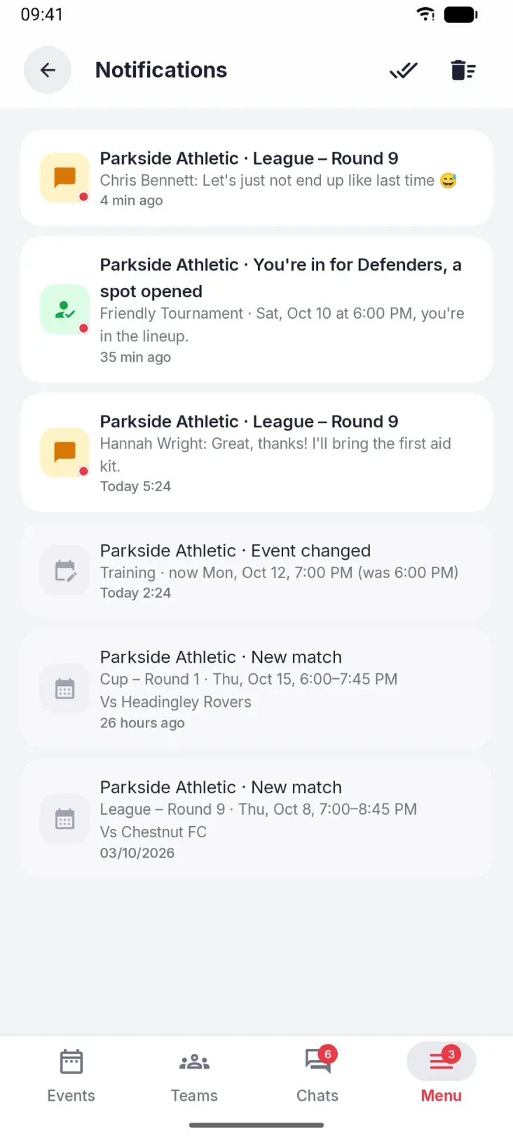 Notifications that say something. A spot opened up, a new event, a new place or time.