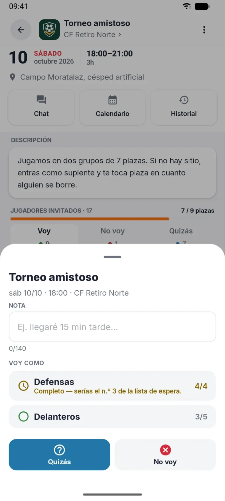 Responde con un toque. Grupo, nota y sabes al instante si quedarías en lista de espera.