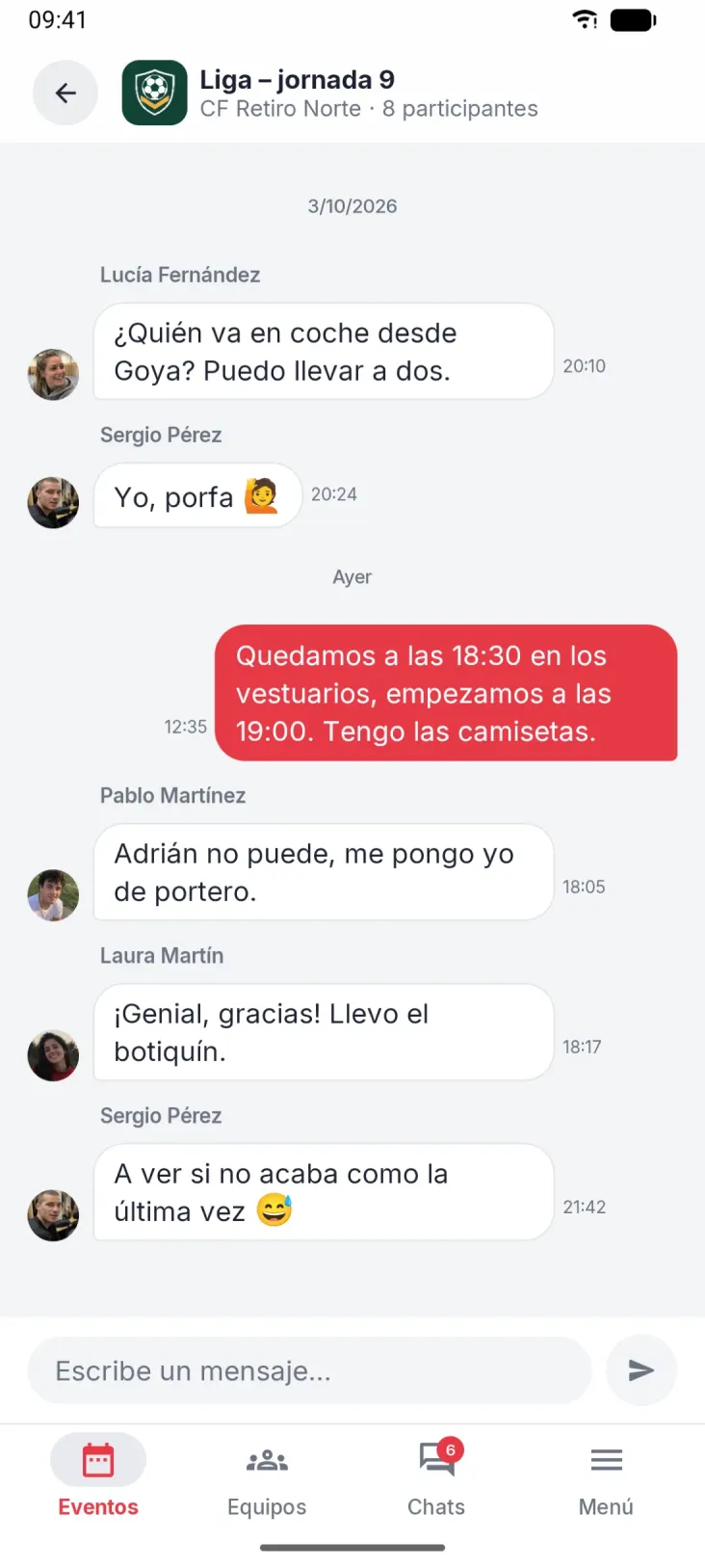 Un chat para cada evento. La organización se queda donde debe estar.