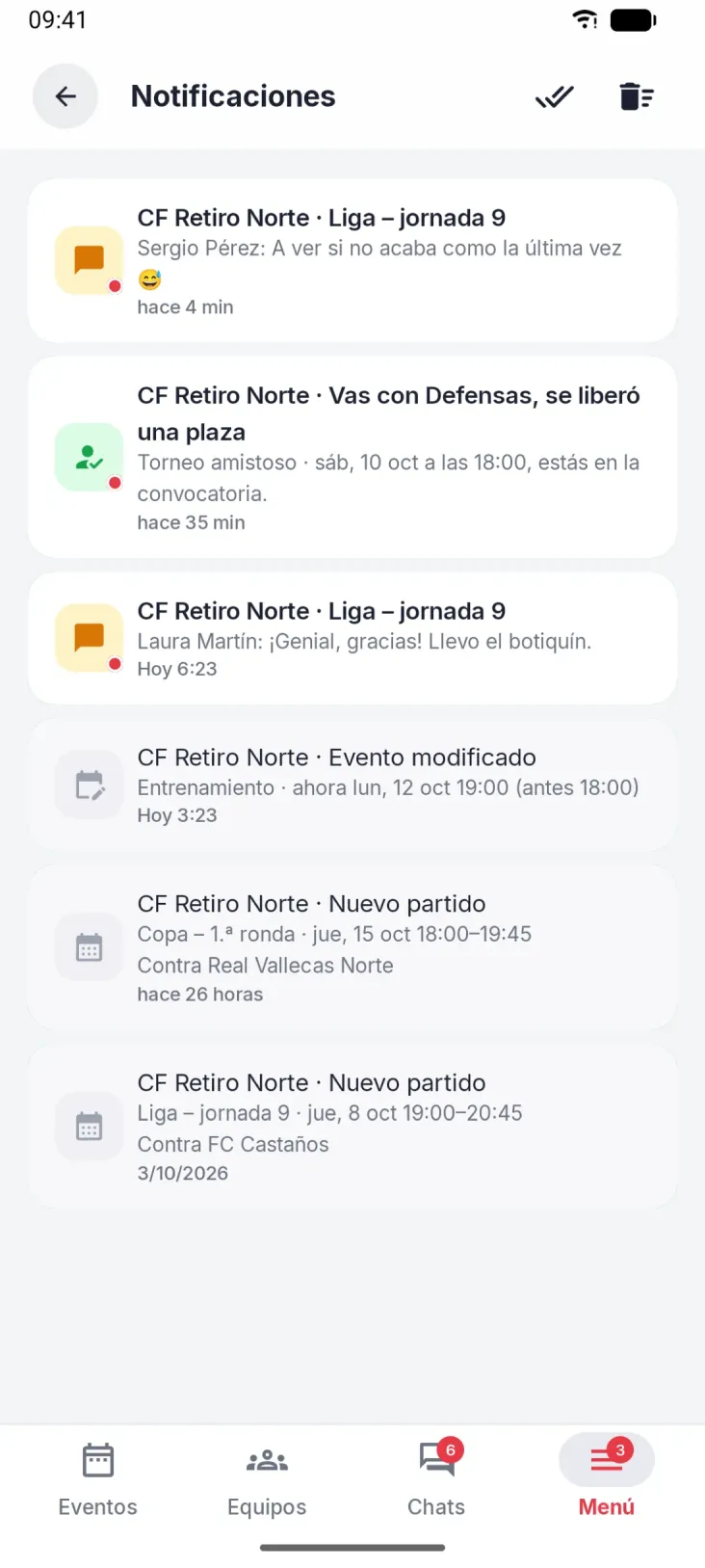 Avisos que dicen algo. Plaza liberada, evento nuevo, cambio de lugar u hora.