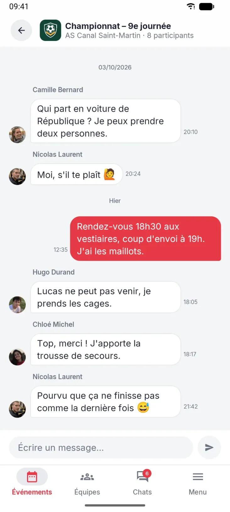 Un chat pour chaque événement. L'organisation reste là où elle doit être.