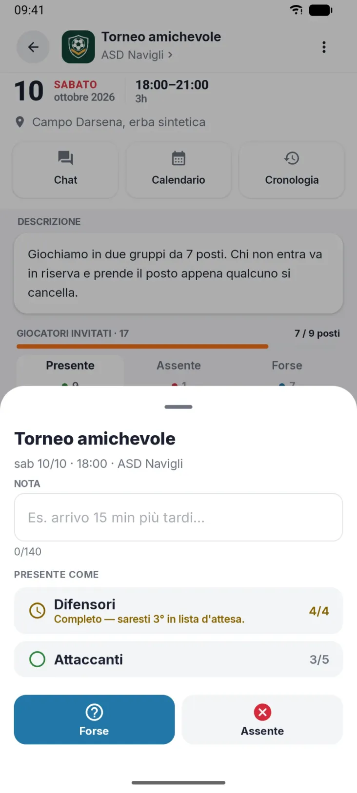 Rispondi con un tocco. Gruppo, nota e sai subito se finiresti in lista d’attesa.