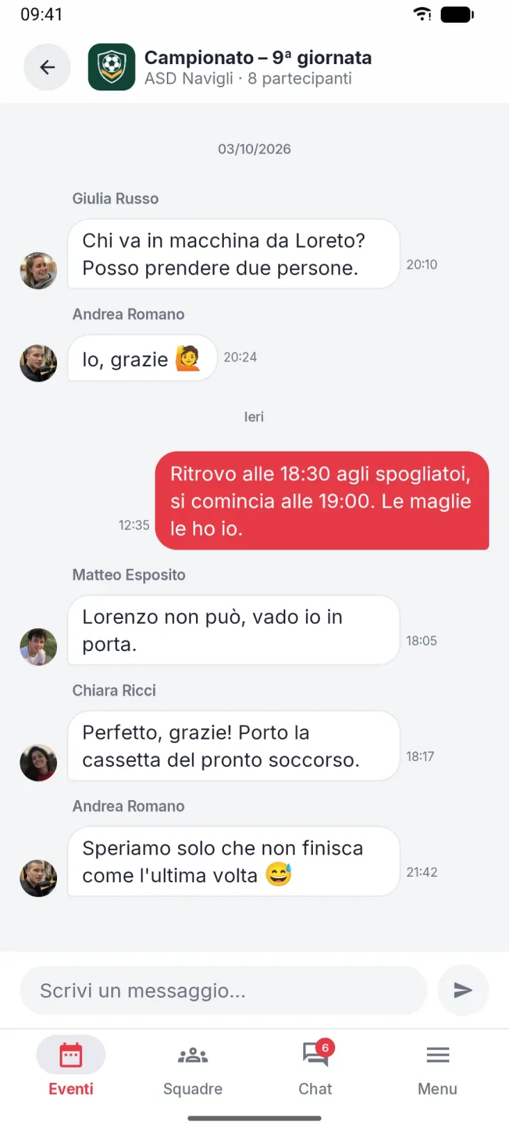 Una chat per ogni evento. Gli accordi restano dove devono stare.