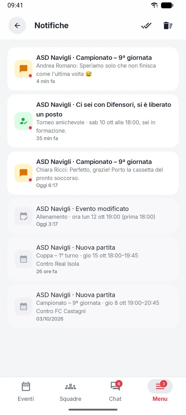 Notifiche che dicono qualcosa. Posto liberato, nuovo evento, cambio di luogo o di orario.