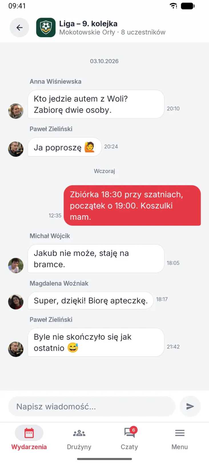 Czat przy każdym wydarzeniu. Ustalenia zostają tam, gdzie ich miejsce.