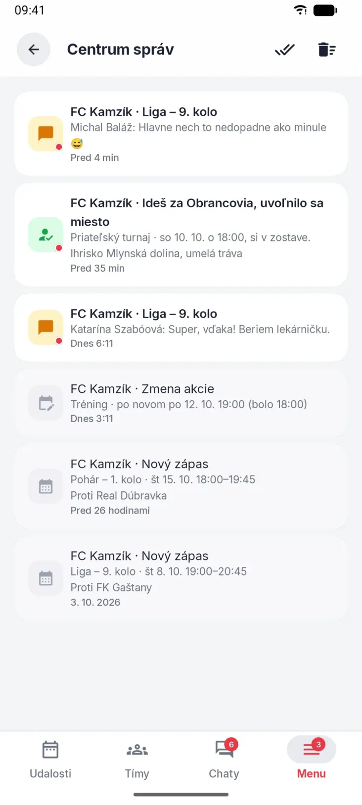 Upozornenia, ktoré niečo hovoria. Uvoľnené miesto, nová akcia, zmena miesta alebo času.