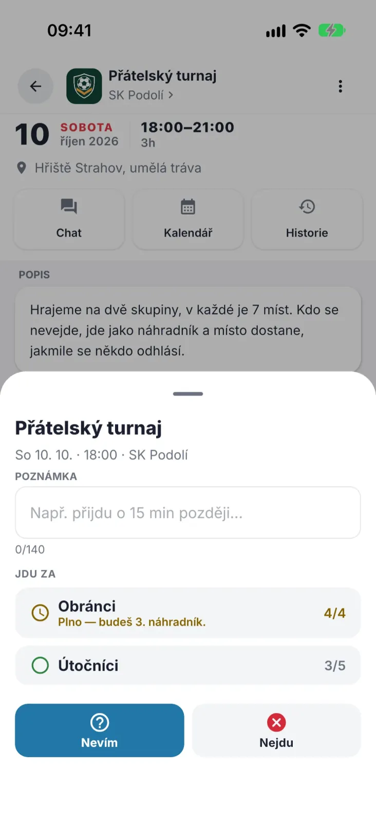 Odpověď jedním klepnutím. Skupina, poznámka a hned víš, jestli budeš náhradník.