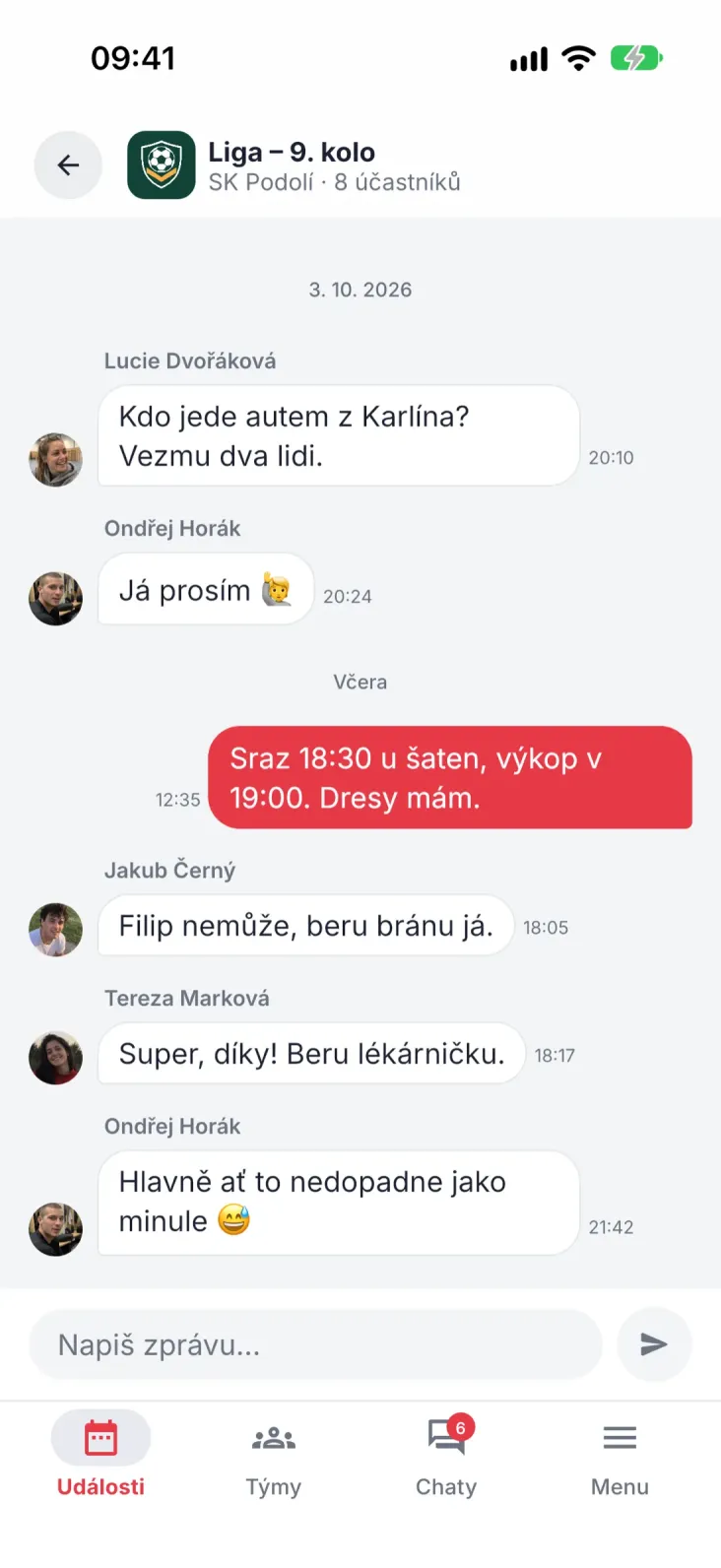 Chat u každé akce. Domluva zůstane tam, kam patří.