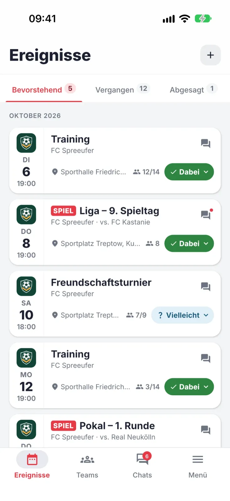 Termine. Alle Termine des Teams und deine Antwort auf einen Blick.