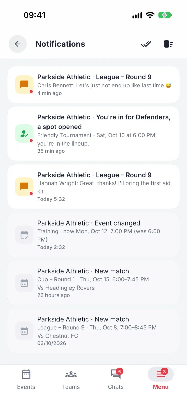 Notifications that say something. A spot opened up, a new event, a new place or time.