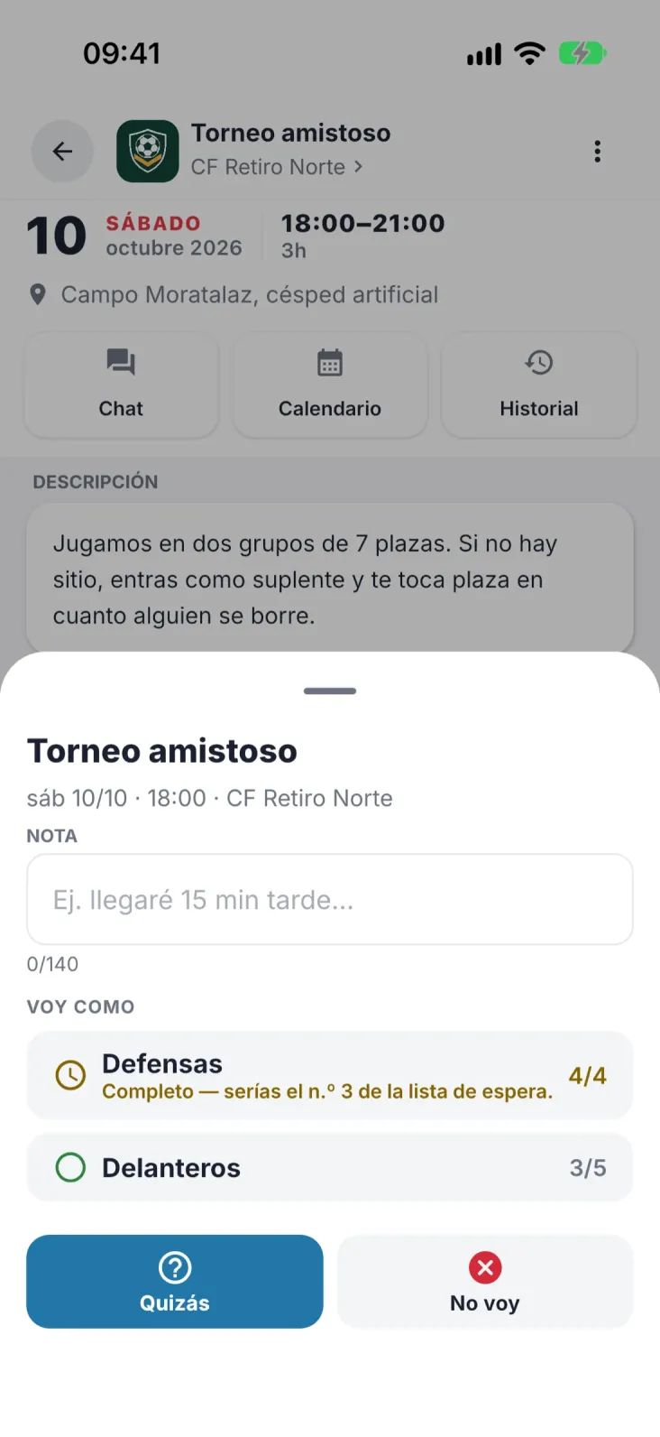 Responde con un toque. Grupo, nota y sabes al instante si quedarías en lista de espera.