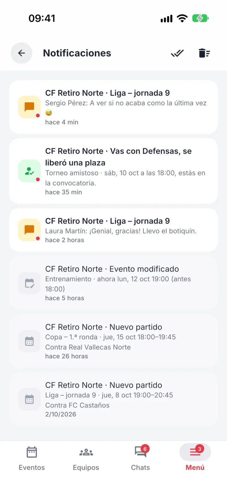Avisos que dicen algo. Plaza liberada, evento nuevo, cambio de lugar u hora.