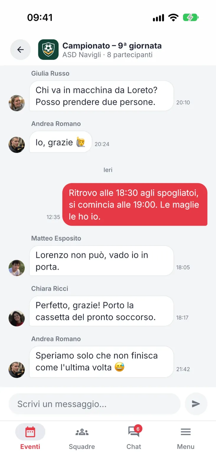 Una chat per ogni evento. Gli accordi restano dove devono stare.