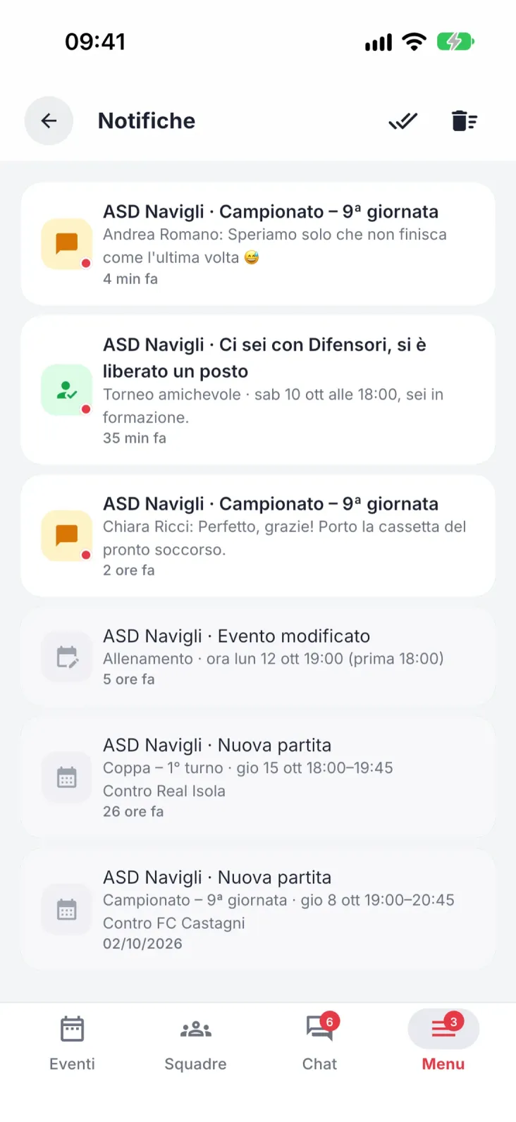 Notifiche che dicono qualcosa. Posto liberato, nuovo evento, cambio di luogo o di orario.