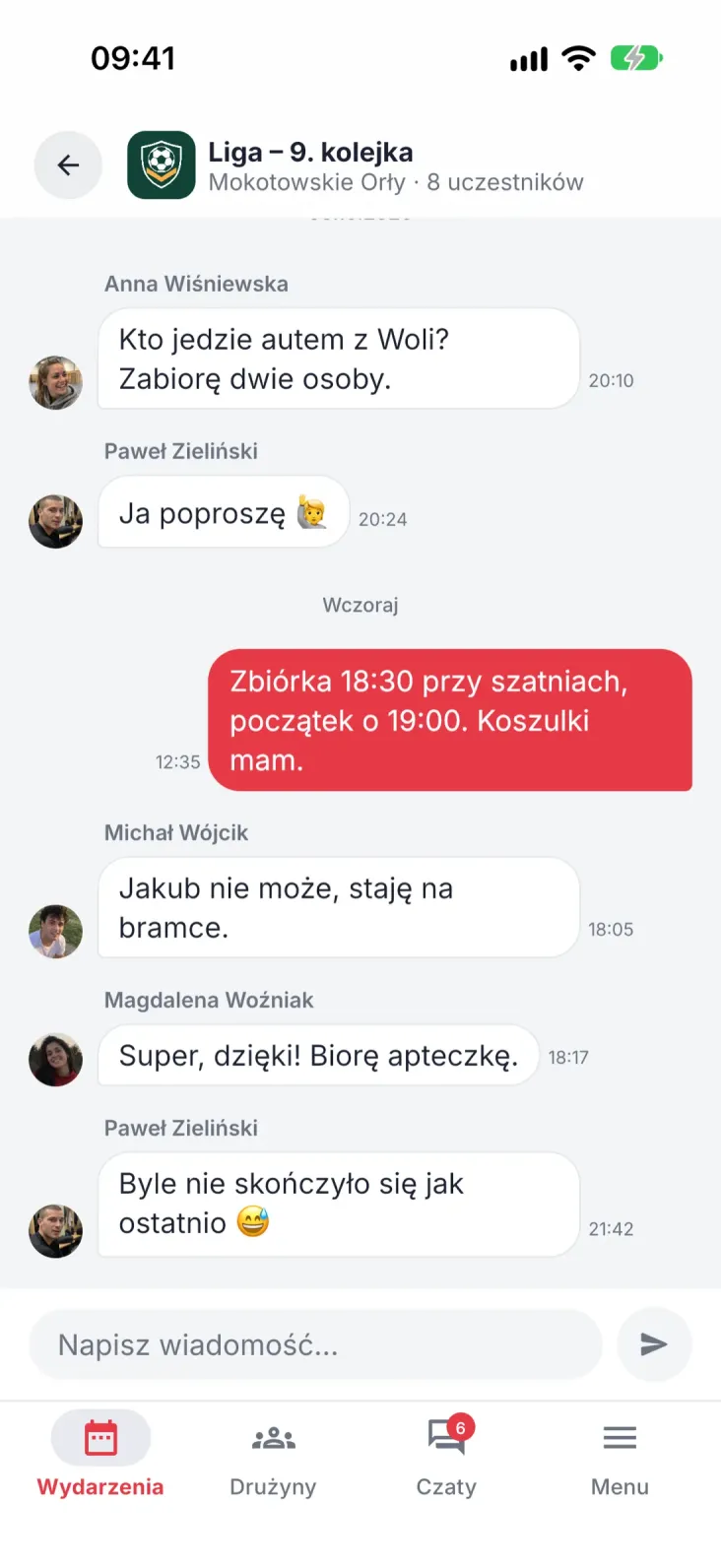 Czat przy każdym wydarzeniu. Ustalenia zostają tam, gdzie ich miejsce.