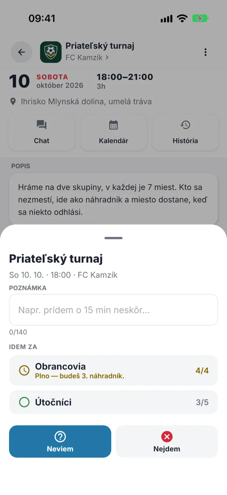 Odpoveď jedným ťuknutím. Skupina, poznámka a hneď vieš, či budeš náhradník.