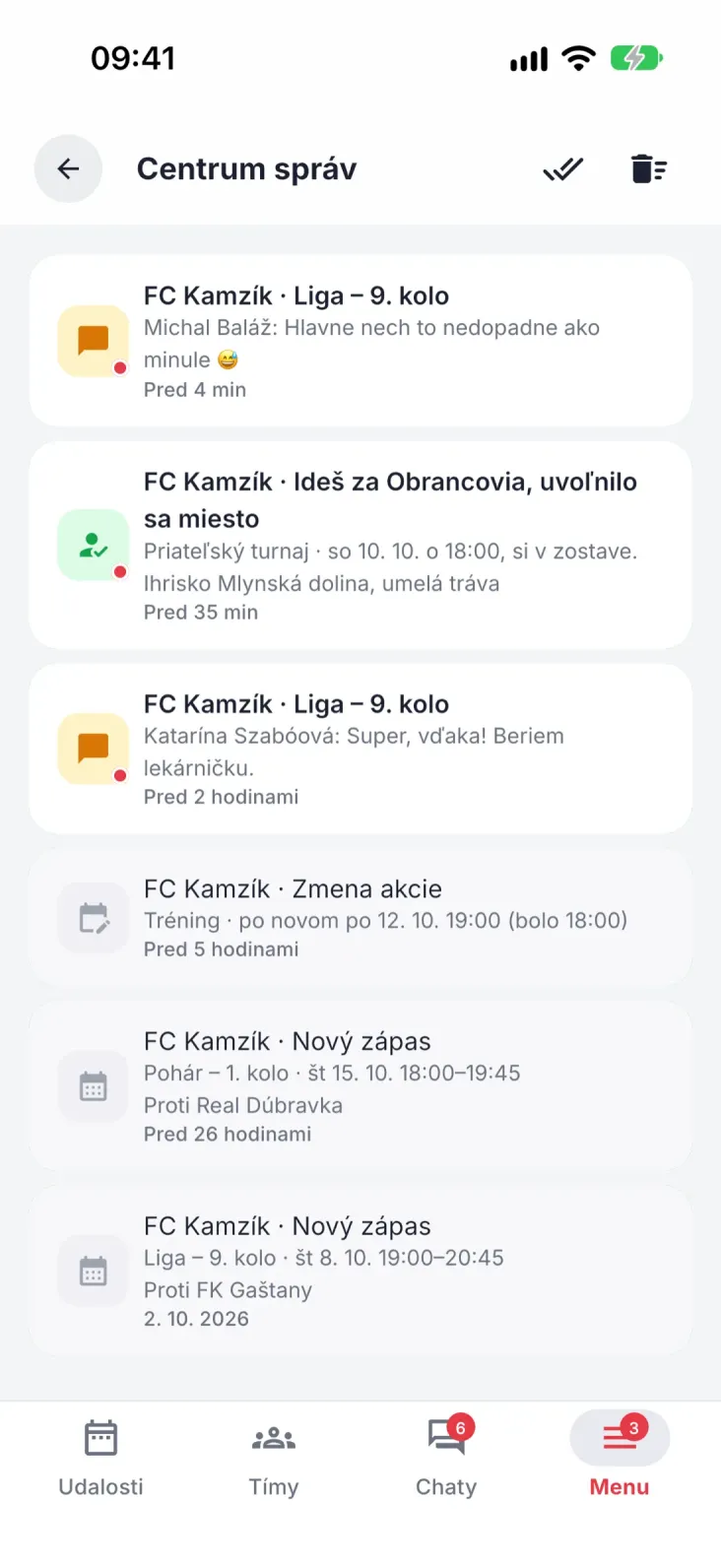 Upozornenia, ktoré niečo hovoria. Uvoľnené miesto, nová akcia, zmena miesta alebo času.